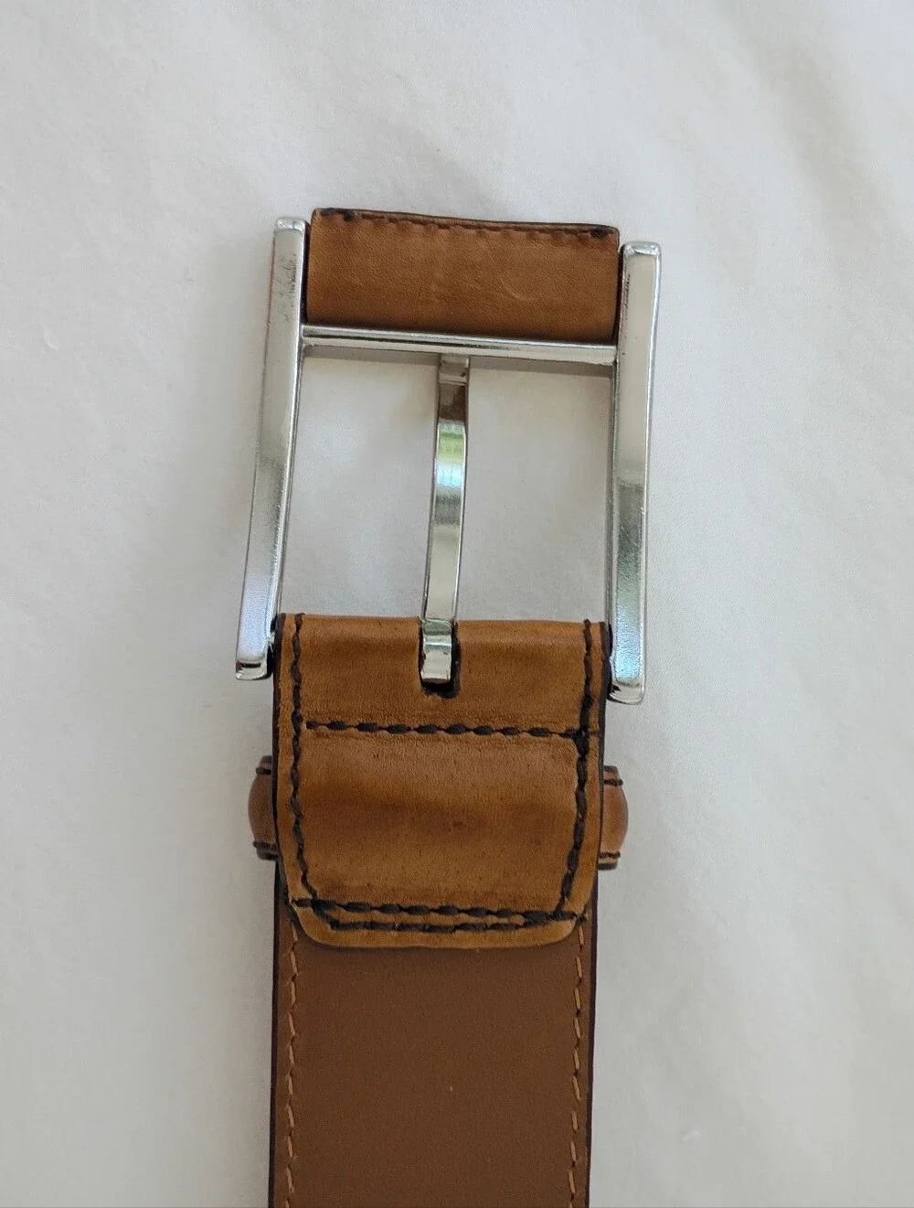 Magnanni Cognac Leather Belt Men's 32 Silver-tone Buckle Spain 1510 Dress Office